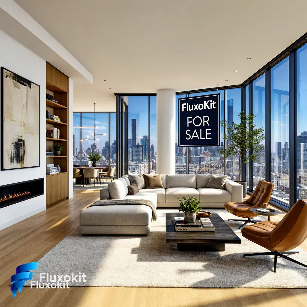 Real Flux 2 Flex Edit generation: Add a tasteful FluxoKit 'for sale' sign in the living-room window