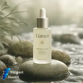 Flux Kontext Edição - Aplique o logo da FluxoKit como um selo em relevo no rótulo do sérum