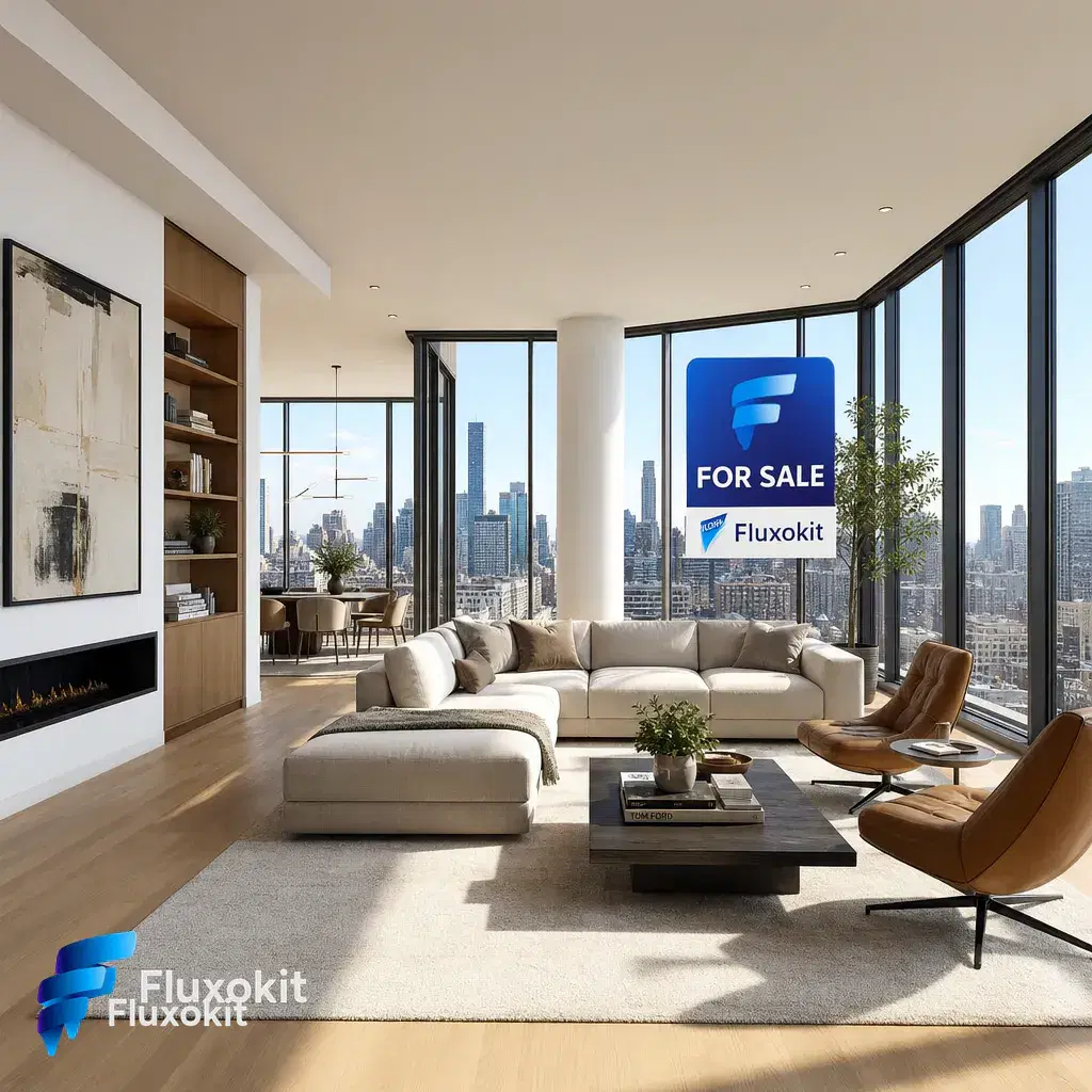 Real GPT Image-1 Edit generation: Add a tasteful FluxoKit 'for sale' sign in the living-room window