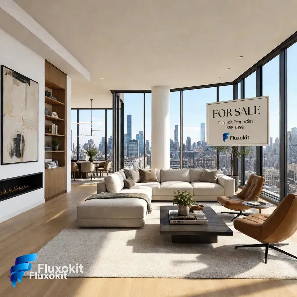 Real Grok Image Edit generation: Add a tasteful FluxoKit 'for sale' sign in the living-room window