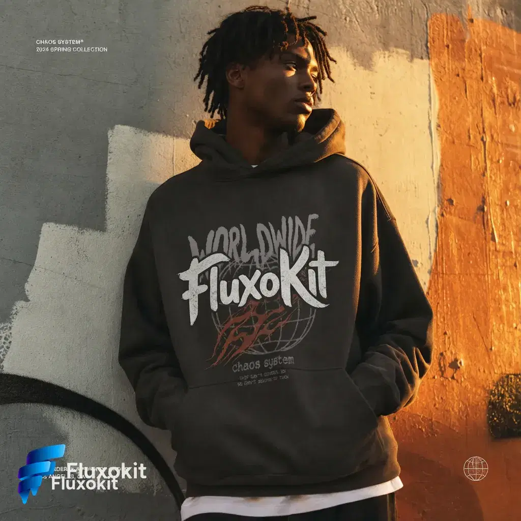 Real QWEN Image Editor 2.0 Pro generation: Screen-print the FluxoKit logo across the hoodie chest, worn texture