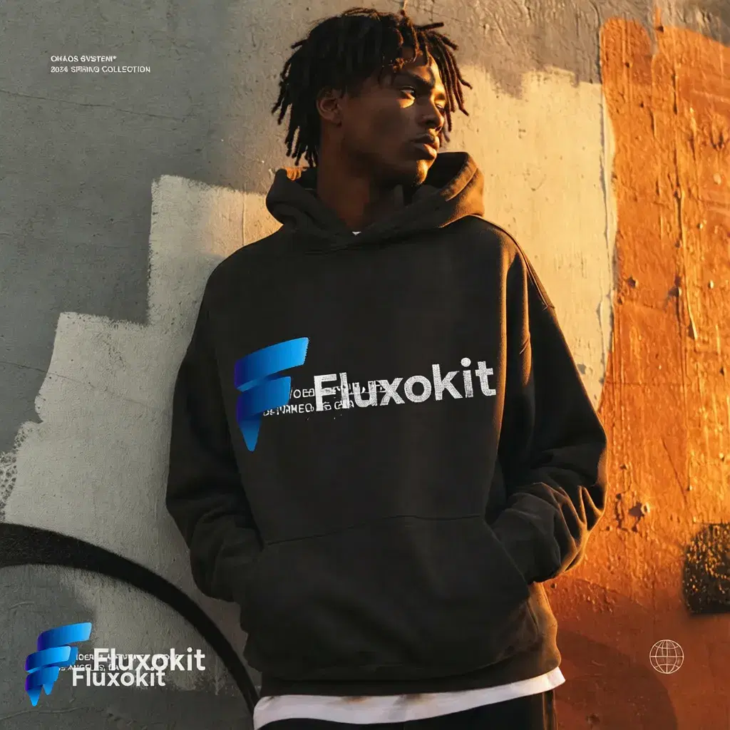 Real QWEN Image Editor Max (New) generation: Screen-print the FluxoKit logo across the hoodie chest, worn texture
