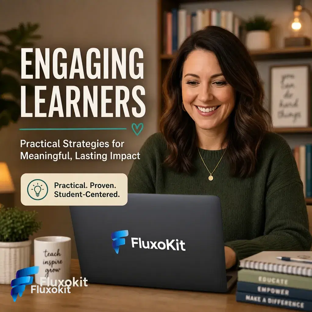 Real QWEN Image Editor Max (New) generation: Put the FluxoKit logo on the educator's laptop lid, matte finish