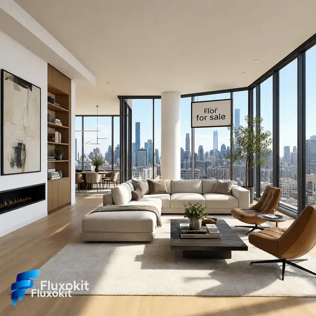 Real QWEN Image Editor Plus generation: Add a tasteful FluxoKit 'for sale' sign in the living-room window