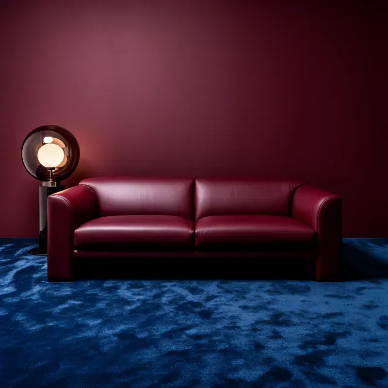 Real Flux 2 Flex generation: A luxurious modern interior featuring a deep blue mono- chrome aesthetic. A sleek, structu