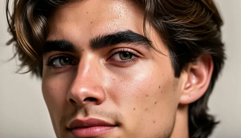 Real Flux 2 Flex generation: A photorealistic portrait of a European man with thick eyebrows and eyelashes, light reali