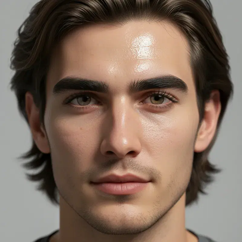 Real Flux 2 Flex generation: A photorealistic portrait of a European man with thick eyebrows and eyelashes, light reali