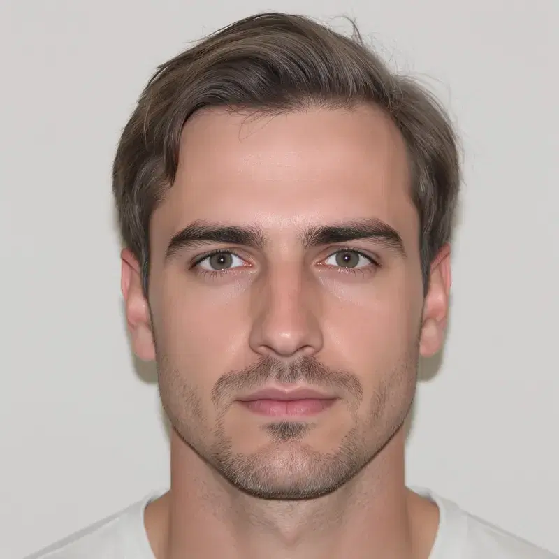 Real Flux Kontext generation: A photorealistic portrait of a European man with thick eyebrows and eyelashes, light reali