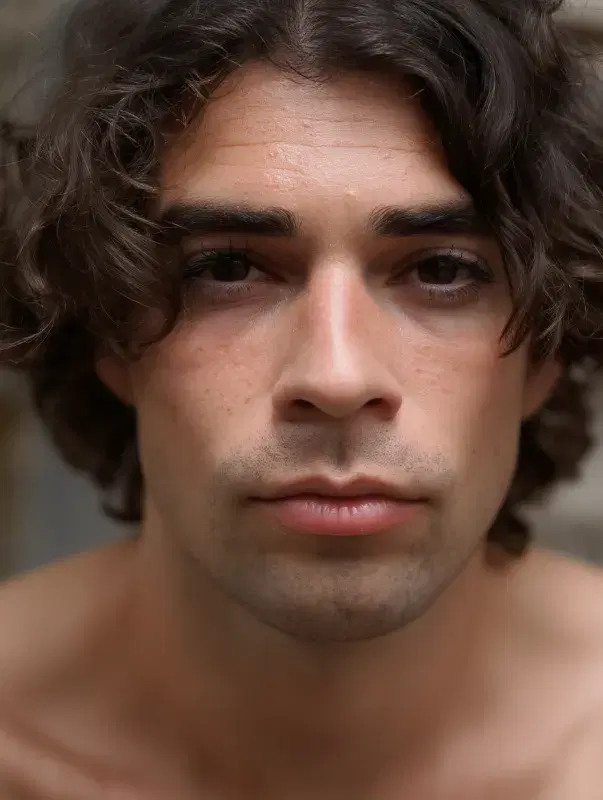 Real Reve Edit generation: A photorealistic portrait of a European man with thick eyebrows and eyelashes, light reali