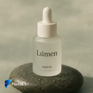 GPT Image-1 - Foto de produto: sérum "Lúmen" em pedra molhada, luz suave da manhã