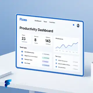 GPT Image-1 - Mockup isométrico do painel "Fluxo", tons de azul, hero de SaaS