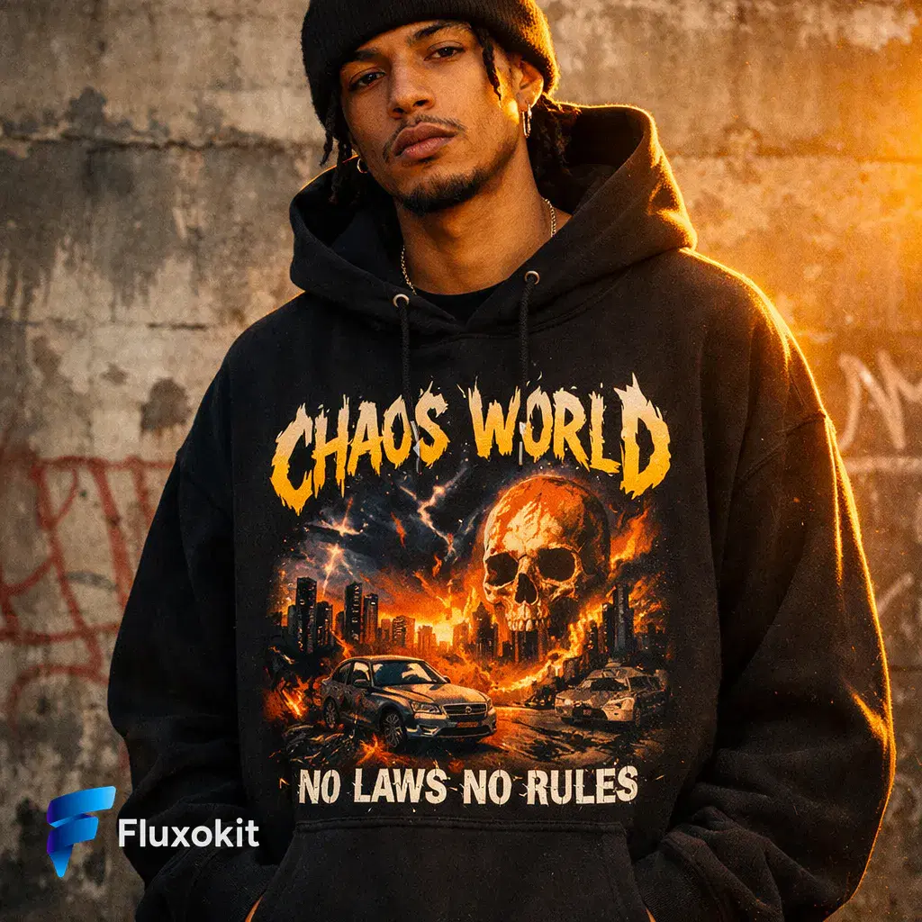 Real GPT Image-1.5 generation: Streetwear lookbook: a model in an oversized graphic hoodie against a painted concrete wal