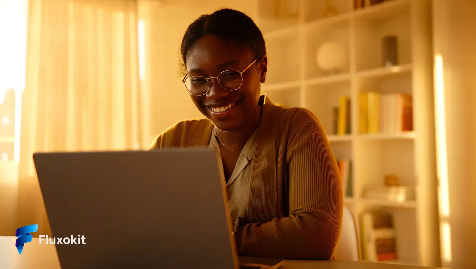 Higgsfield Soul - Educadora sorridente em home office aconchegante, thumbnail de curso