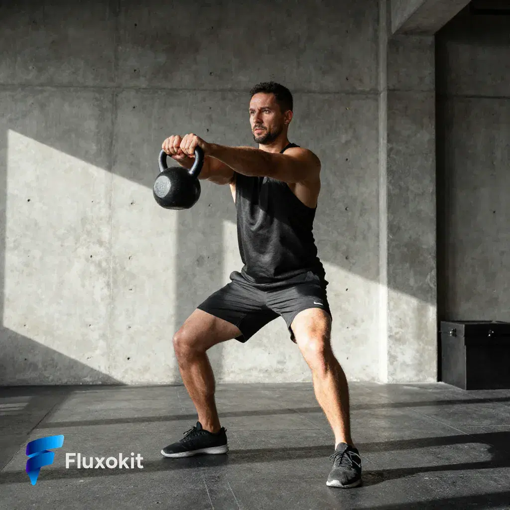 Real Image Z-Turbo LoRA generation: An athletic coach mid kettlebell-swing in a sunlit concrete gym, frozen motion, bold high-