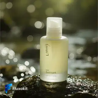 MiniMax Image-01 - Foto de produto: sérum "Lúmen" em pedra molhada, luz suave da manhã