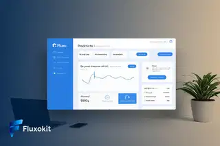 Reve Remix - Mockup isométrico do painel "Fluxo", tons de azul, hero de SaaS