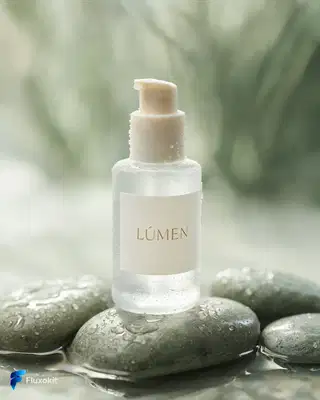 Seedream 5.0 - Foto de produto: sérum "Lúmen" em pedra molhada, luz suave da manhã