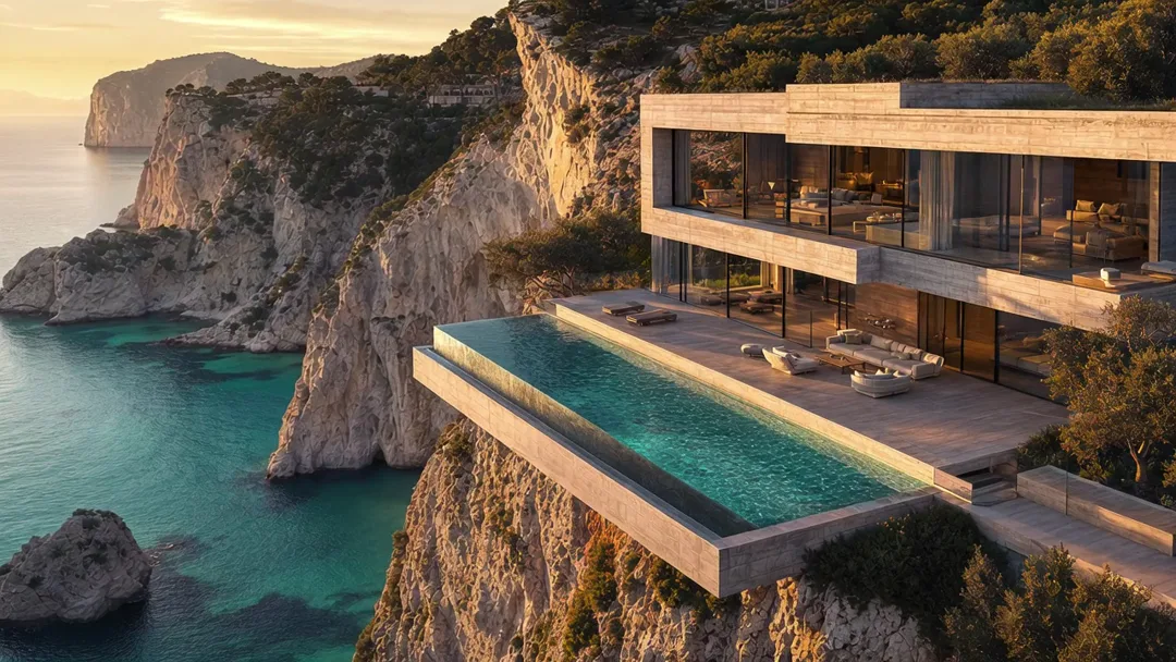 Cliffside Villa Drone, drone showcase example made with FluxoKit