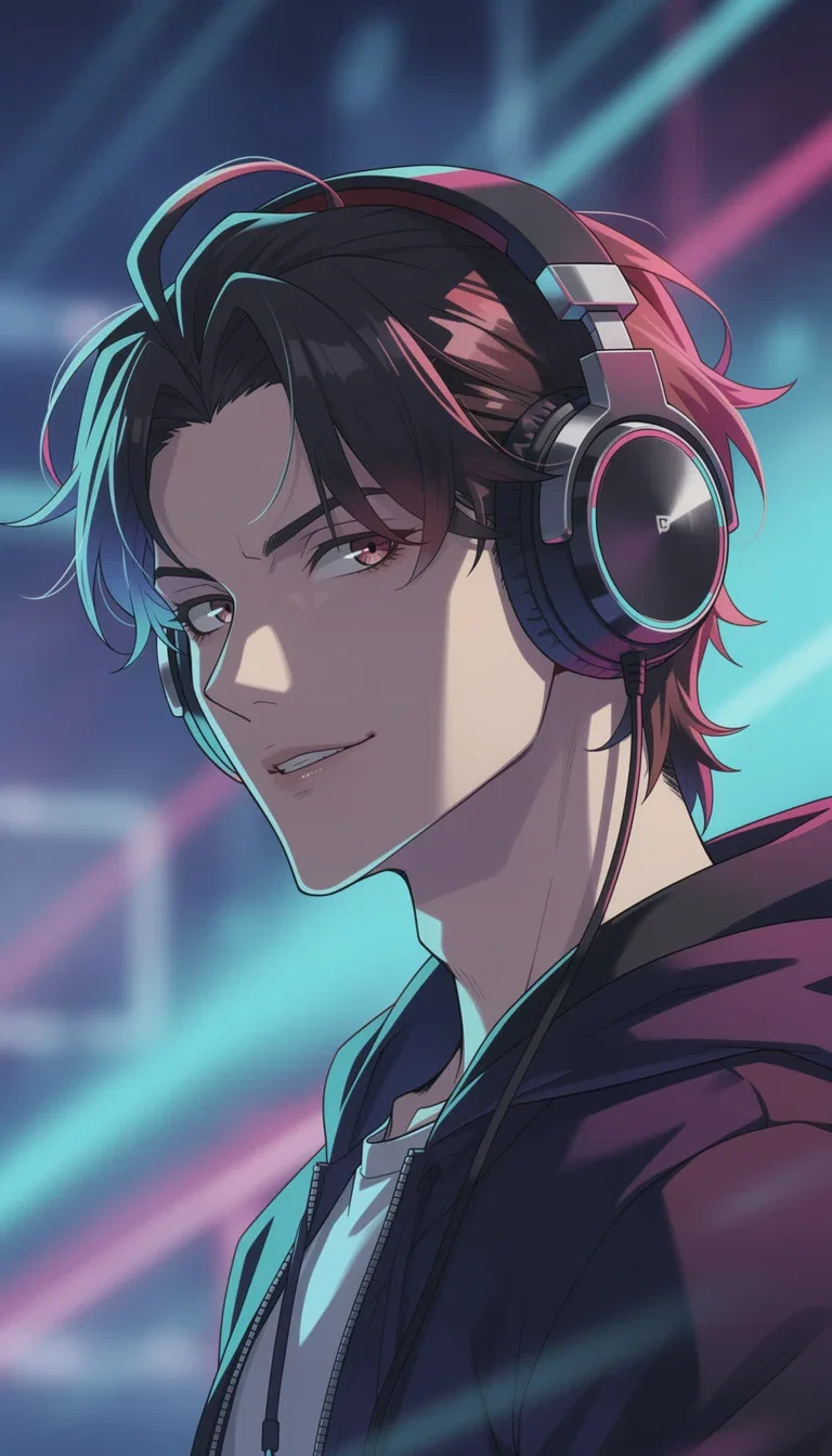 Anime-style avatar of a young man wearing headphones with cel shading and vibrant colors, generated on FluxoKit