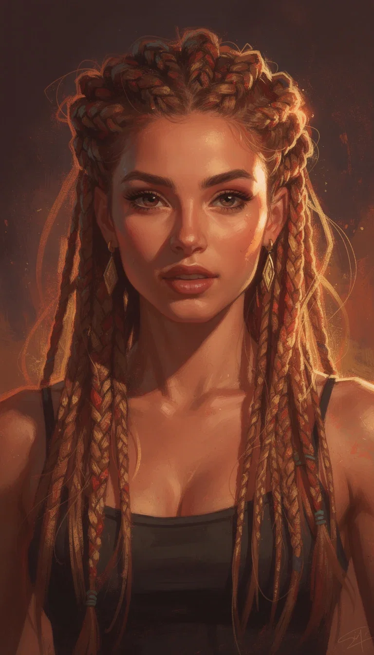 Digital-painting avatar of a woman with braided hair in warm expressive brushstrokes, generated on FluxoKit