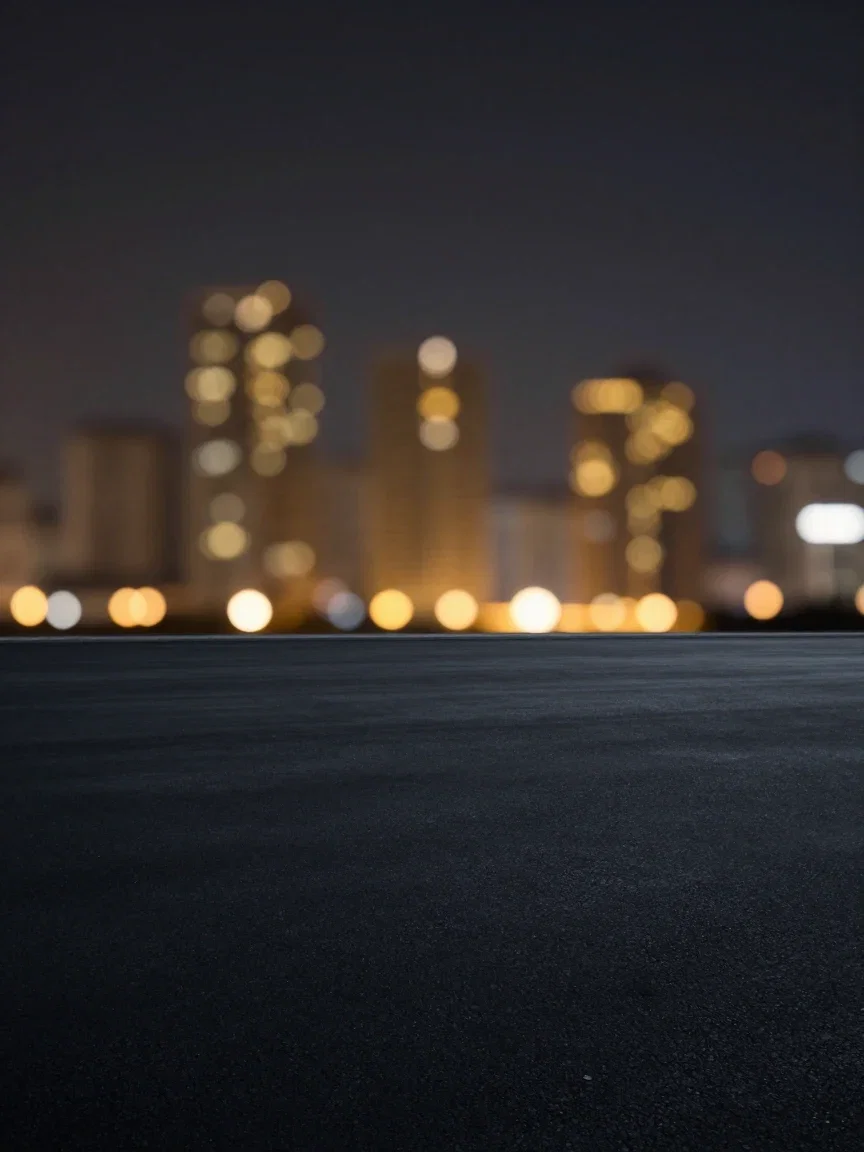 Generated backdrop of golden bokeh city lights over a dark night, on FluxoKit