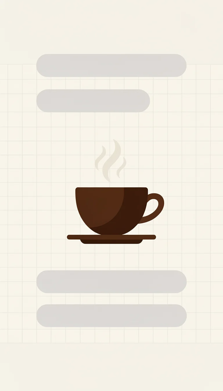 Flat-design carousel cover slide with a coffee cup illustration and placeholder text bars, generated on FluxoKit