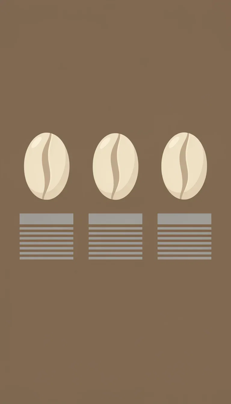 Flat-design carousel point slide with three coffee bean illustrations above placeholder text columns, generated on FluxoKit