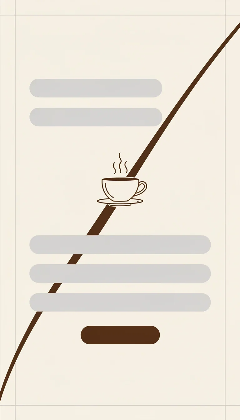 Flat-design carousel closing slide with a line-art coffee cup and a call-to-action pill, generated on FluxoKit