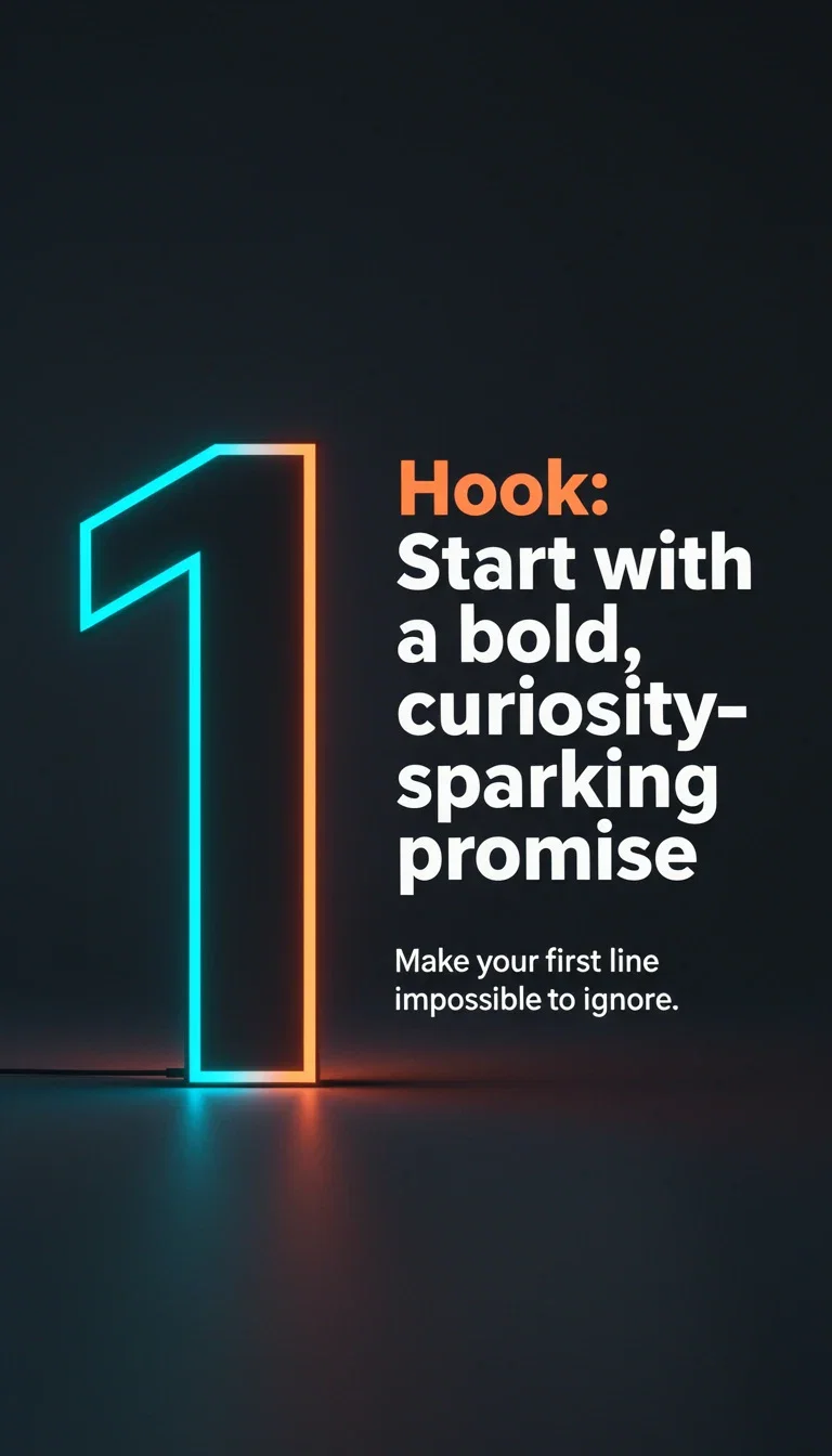 Carousel point slide with a large numeral one and hook advice, generated on FluxoKit