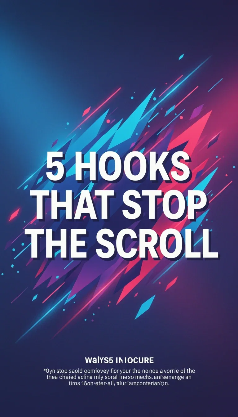 Carousel title slide reading 5 hooks that stop the scroll, generated on FluxoKit