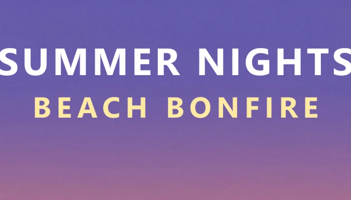Close crop of the beach flyer's headline showing pixel-crisp lettering over the gradient sky, on FluxoKit