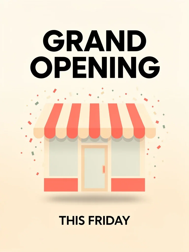 Grand-opening flyer with typography rendered inside the image by the FLUX 2 Flex engine on FluxoKit