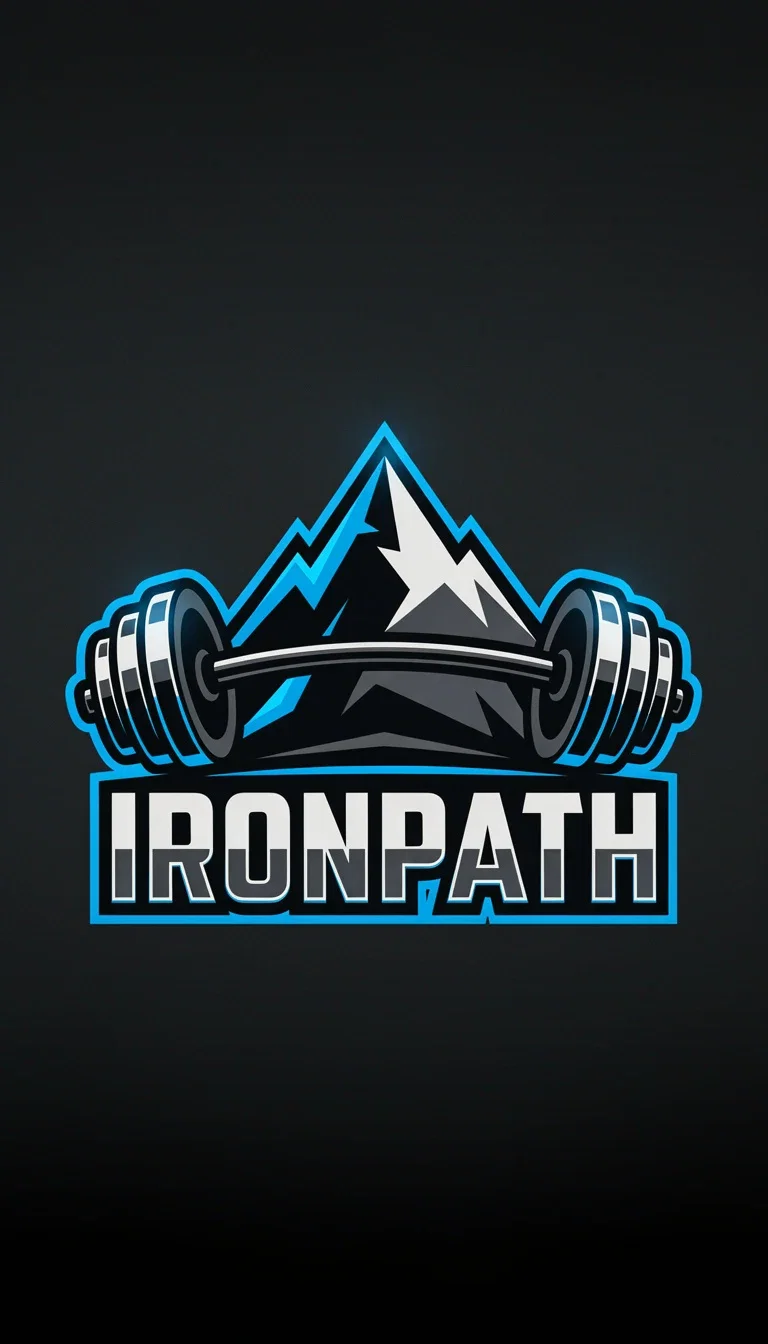 Bold athletic logo combining a mountain peak and barbell above the wordmark IRONPATH, generated on FluxoKit