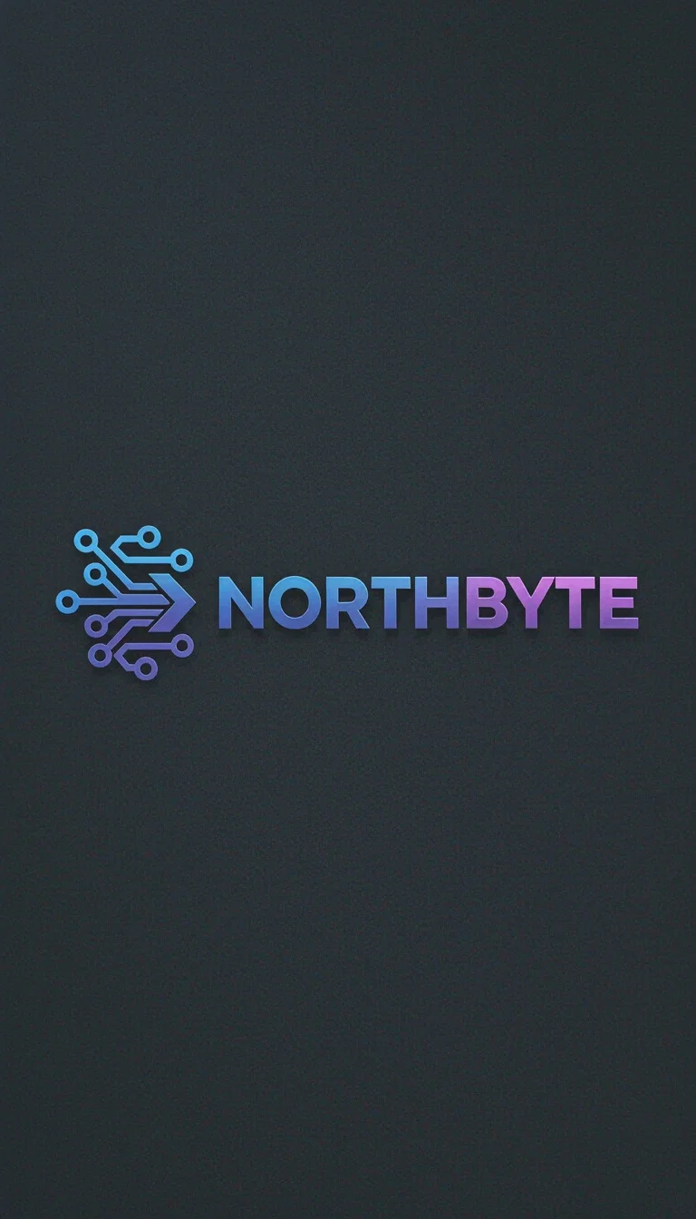 Modern tech logo with an arrow-node network icon beside the wordmark NORTHBYTE in a blue-violet gradient, generated on FluxoKit