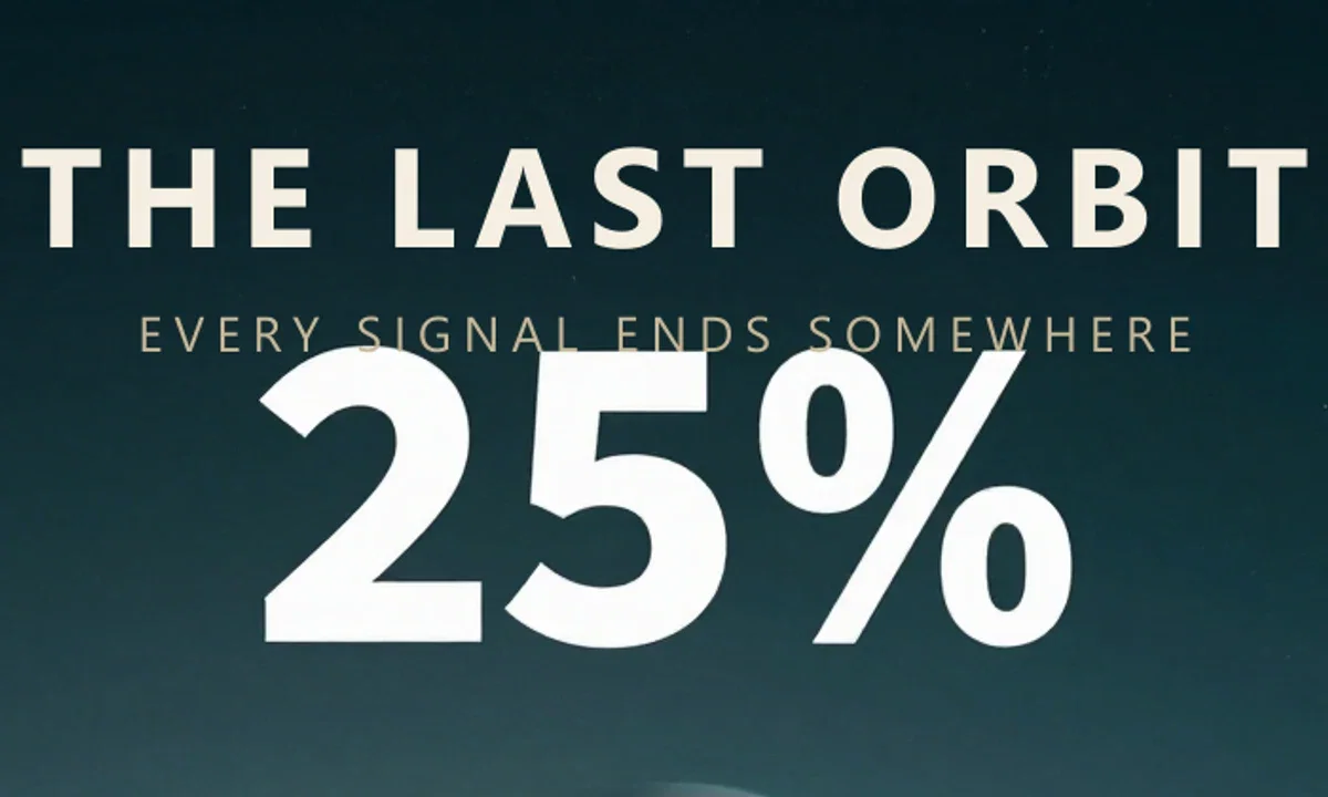 Close crop of the sci-fi poster's title and tagline set into the darker sky band, on FluxoKit