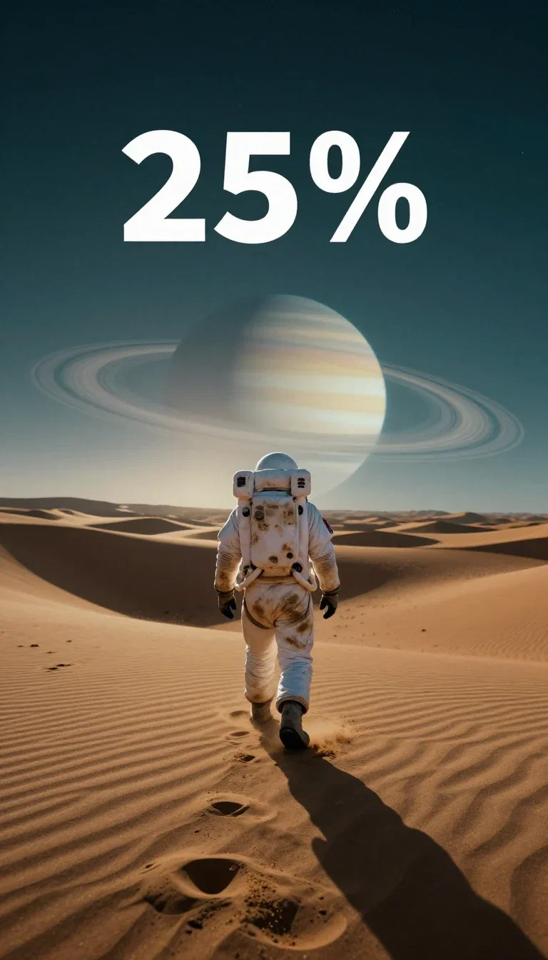 The generated sci-fi artwork before the title was set: explorer, dunes, and ringed planet, on FluxoKit