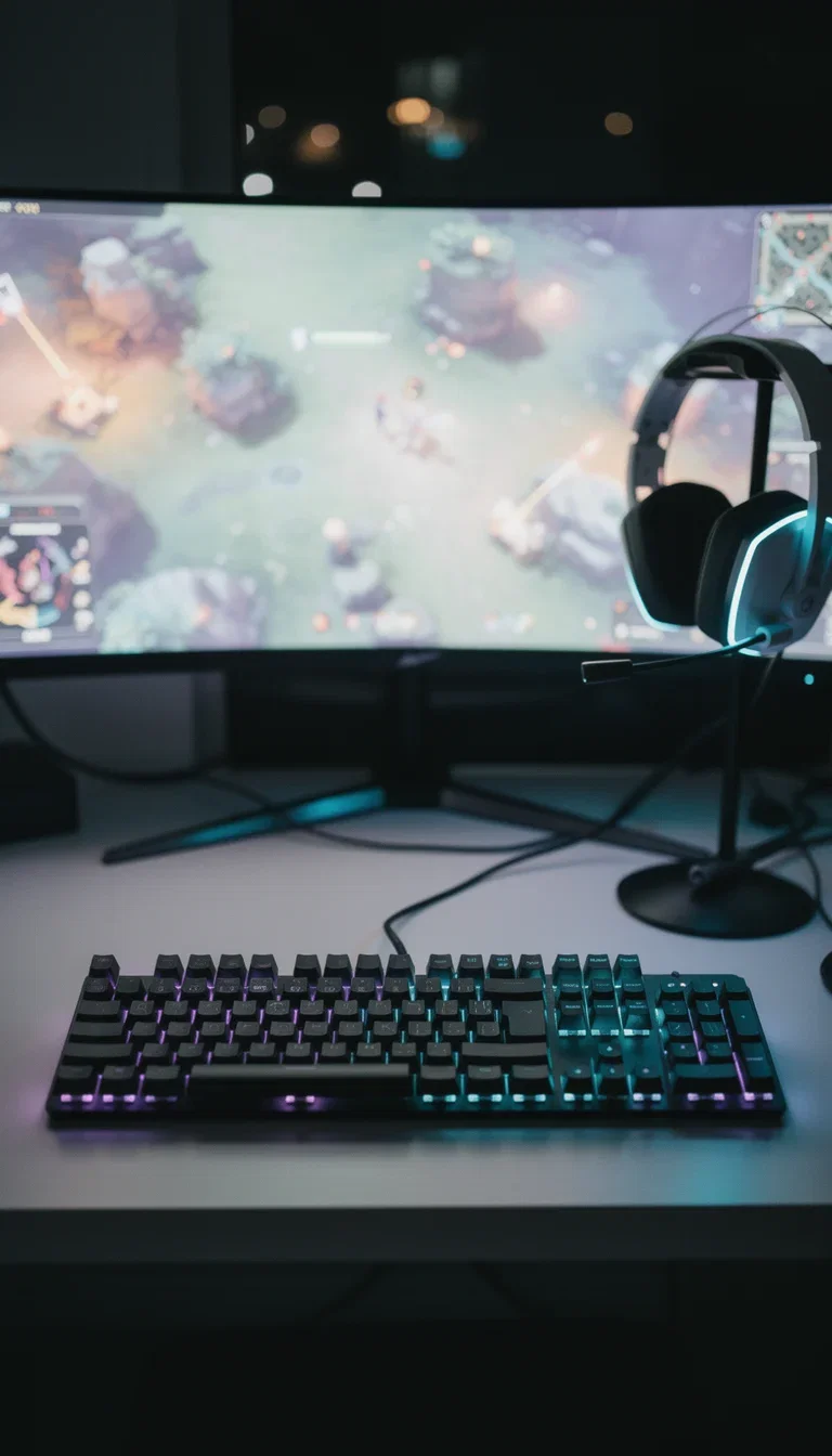AI-generated gaming short frame of an RGB battle-station desk at night, made on FluxoKit