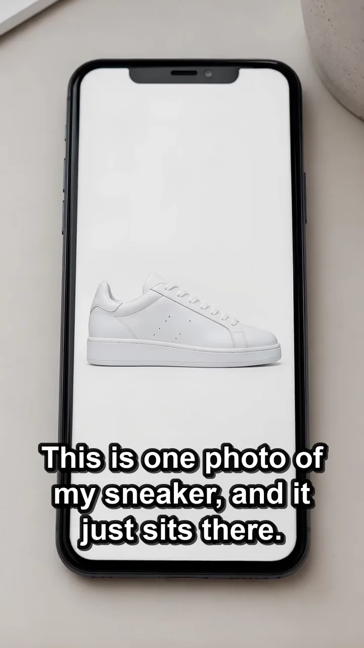 Complete AI-generated vertical short showing one product photo becoming many video shots, made on FluxoKit