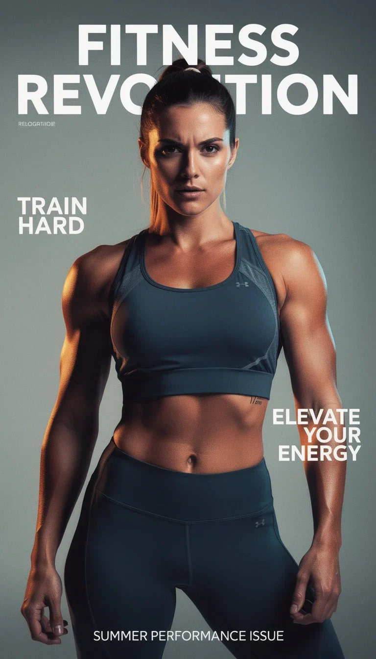 Fitness editorial cover with structured headline copy, generated on FluxoKit