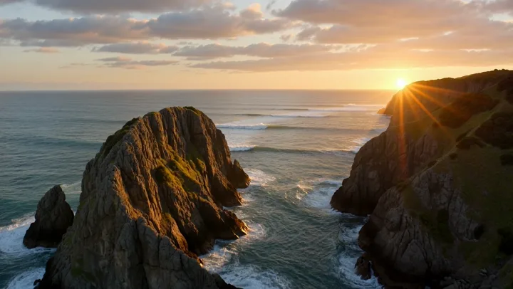 Golden-hour coastal drone scene generated from a single video script line on FluxoKit