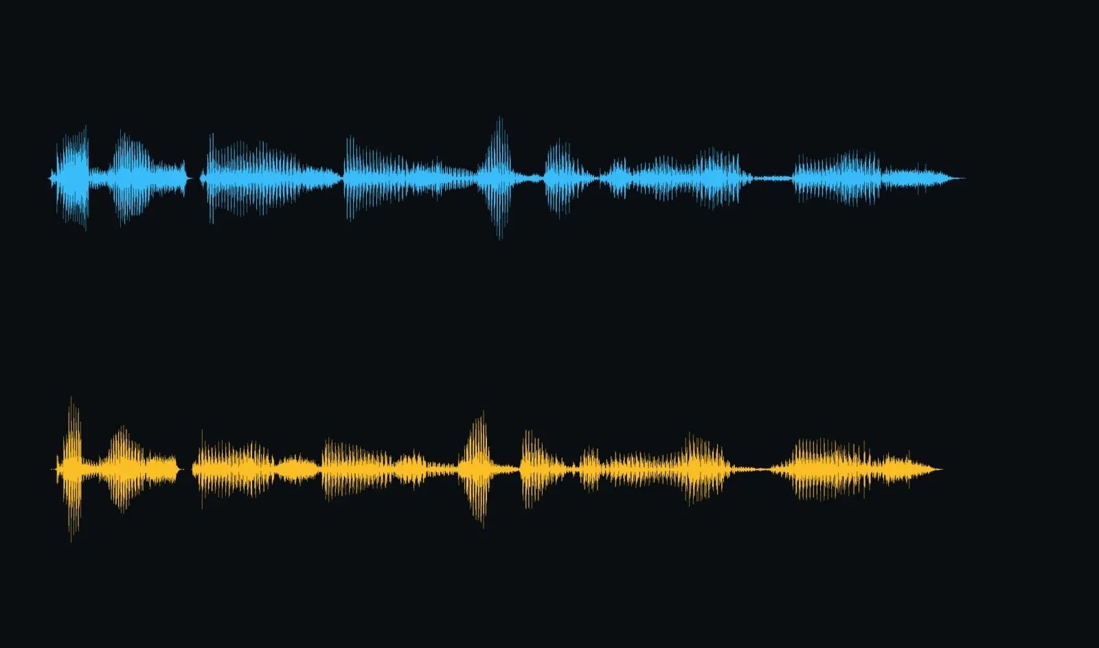 Two waveforms of the same line: a steady high-stability take above a dynamic expressive take, generated on FluxoKit