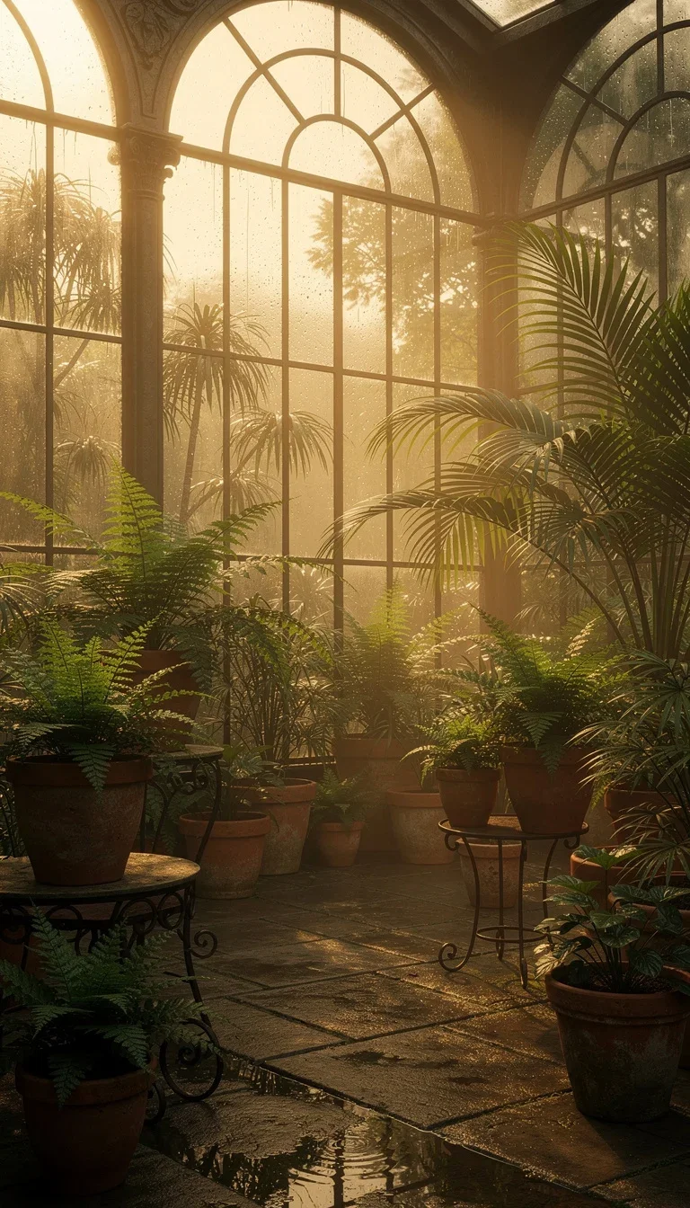 Misty victorian greenhouse with light rays through fogged glass, generated with FLUX.2 Pro on FluxoKit