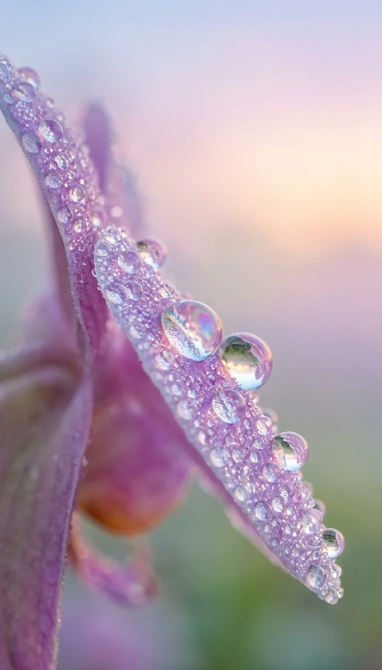 Extreme macro of a dew-covered orchid petal at dawn, generated with Nano Banana 2 on FluxoKit