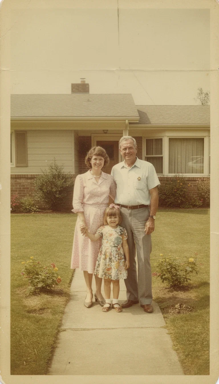 The same family photograph restored with scratches removed and natural colors recovered on FluxoKit