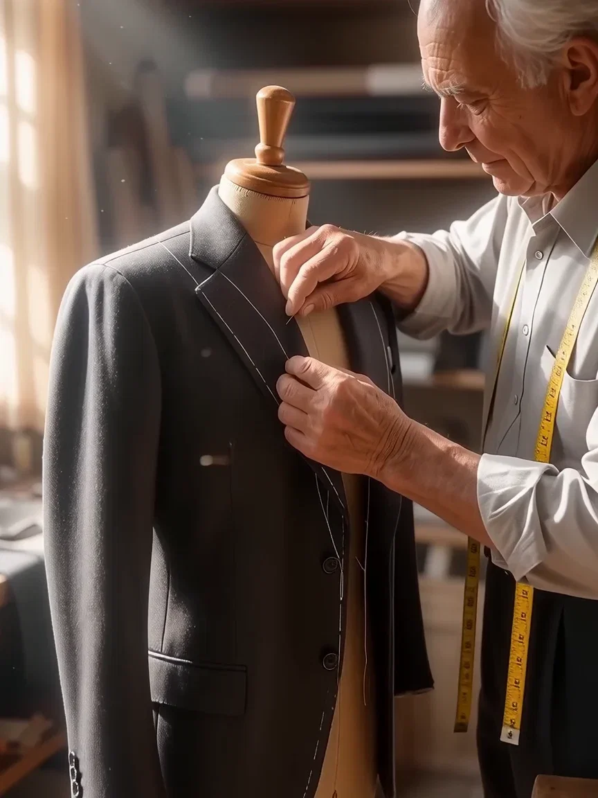 The tailor with measuring tape over his shoulders, beat frame from a Wan 2.7 take on FluxoKit