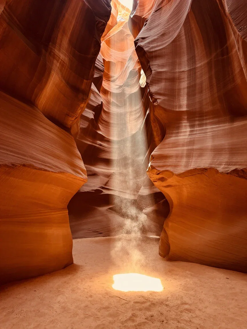 A beam of sunlight striking the floor of a sandstone slot canyon, generated with Z-Image Turbo on FluxoKit