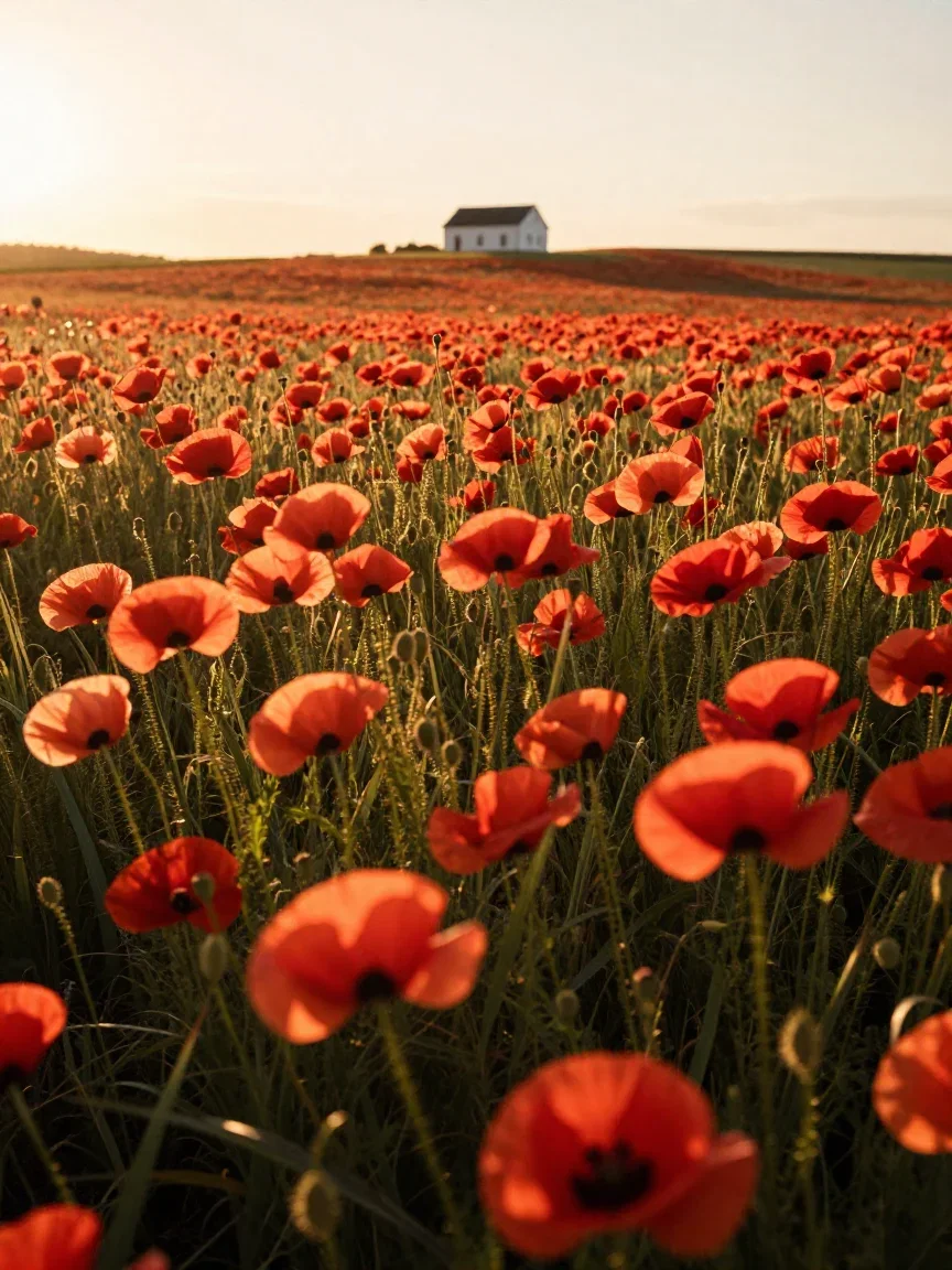 Wind blurring through a poppy field at golden hour, generated with Z-Image Turbo on FluxoKit