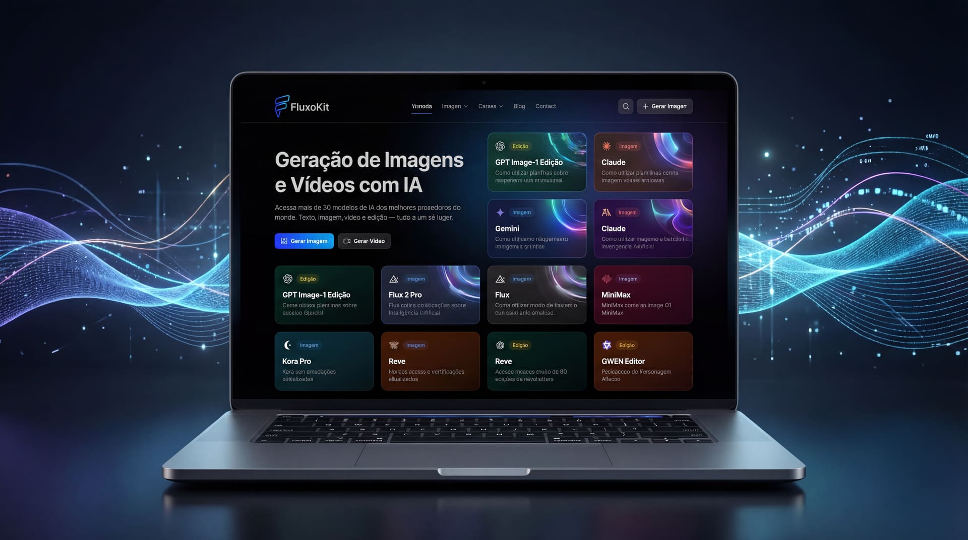 Interface FluxoKit com seleção de modelos e execução assistida
